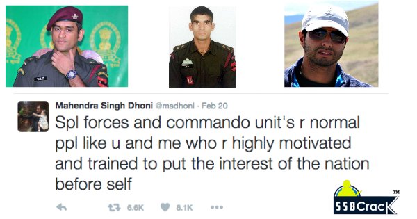 MS Dhoni tweet for special forces