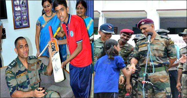 MS Dhoni with school kids