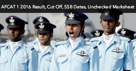 AFCAT 1 2016 Result, Cut Off, SSB Dates, Unchecked Marksheet