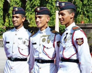 (From left) Cadet adjutant Utkarsh Pandey, cadet captain Avinash Chhetry and battalion cadet captain Naman Bhatt with their medals.