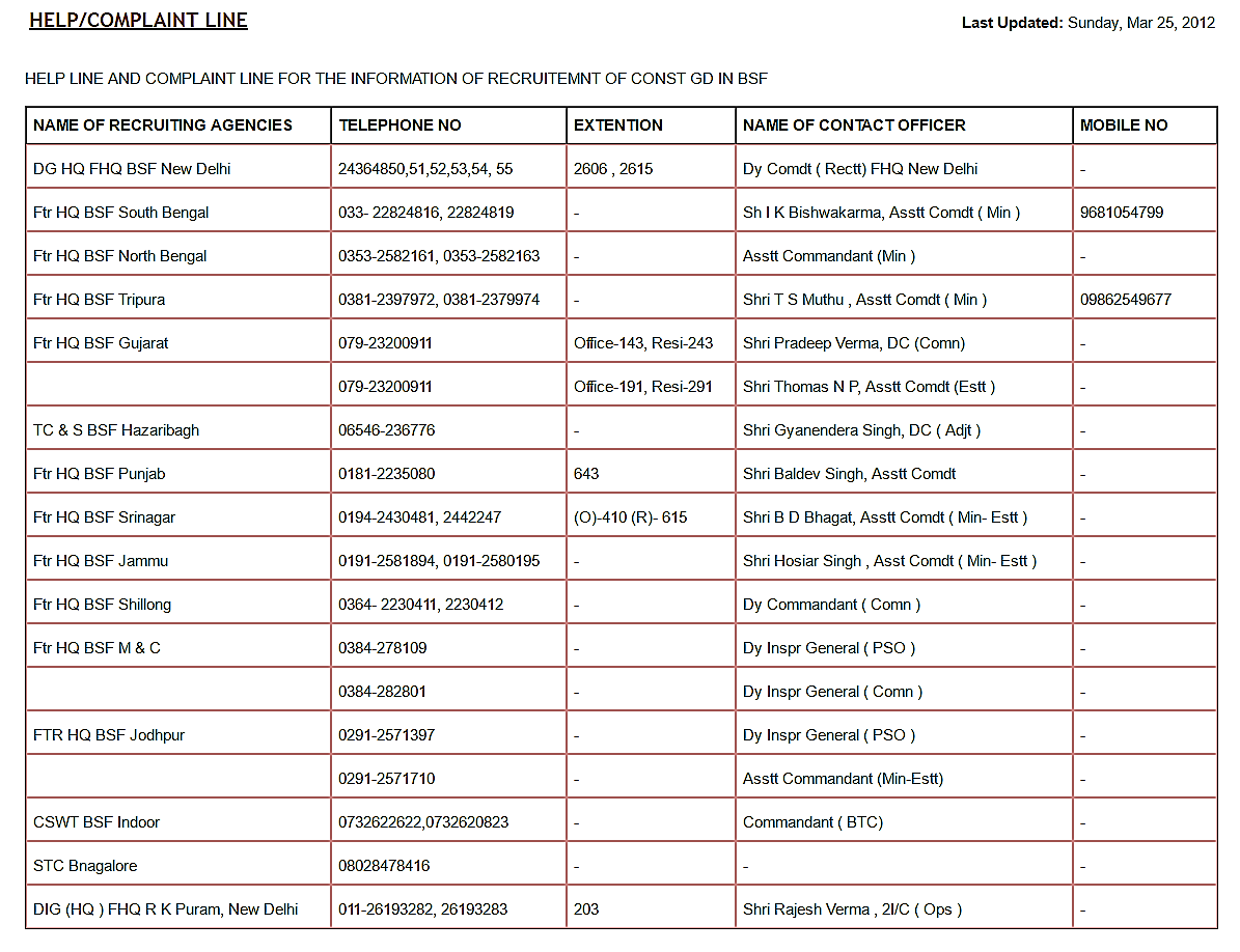 BSF Helpline