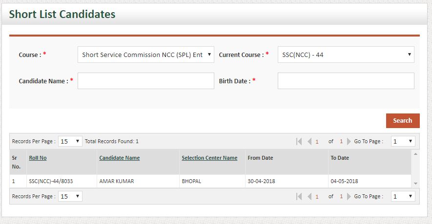 NCC 44 SSB Dates