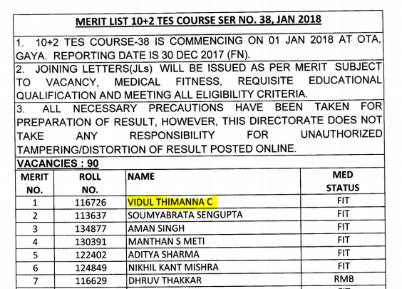 tes merit list tes 38