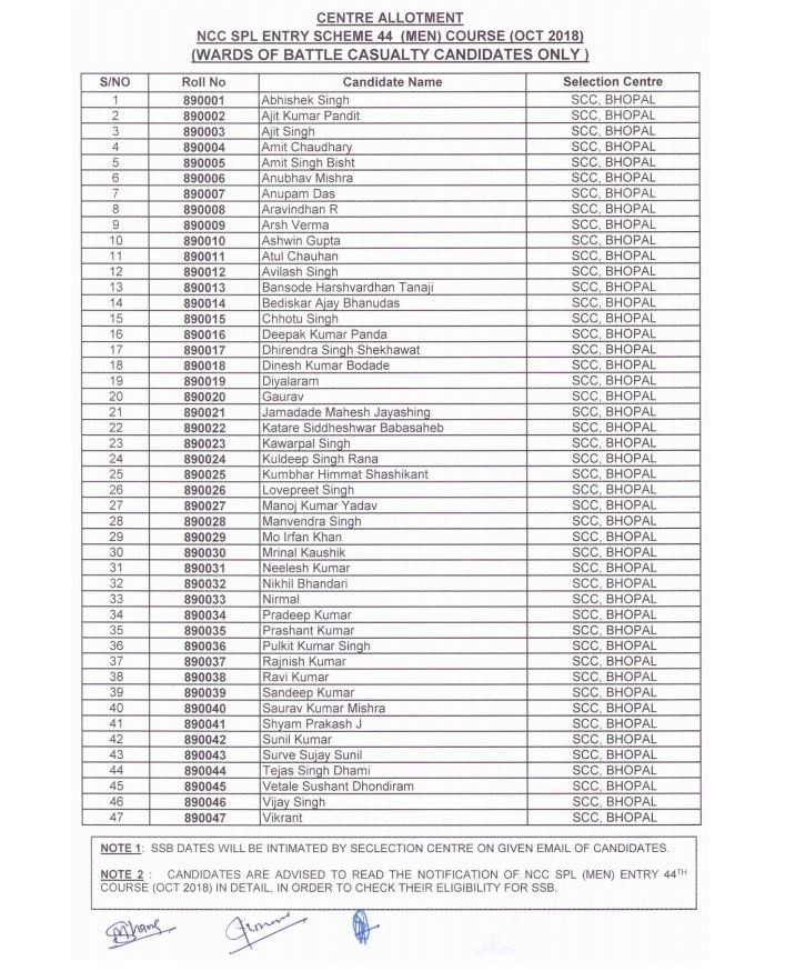 NCC 44 SSB Dates battle