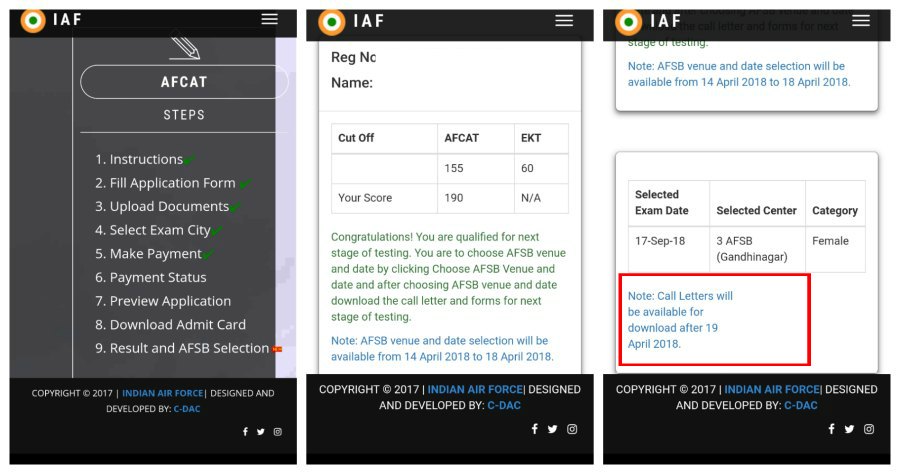 afcat 1 2018 date selection