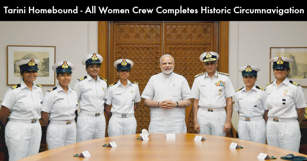 Crew of INSV Tarini With PM After Reaching India