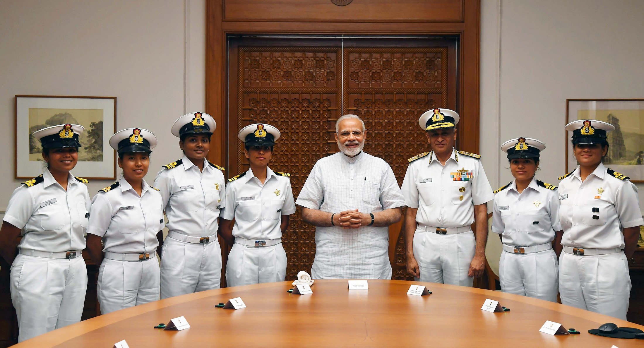 Crew of INSV Tarini With PM After Reaching India