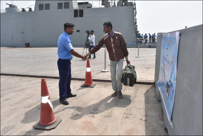 An Evacuee Thanking A Crew Member of INS Sunanya