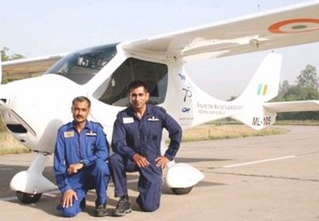 Wg Cdr Rahul Monga and Wg Cdr Anil Kumar with their microlight