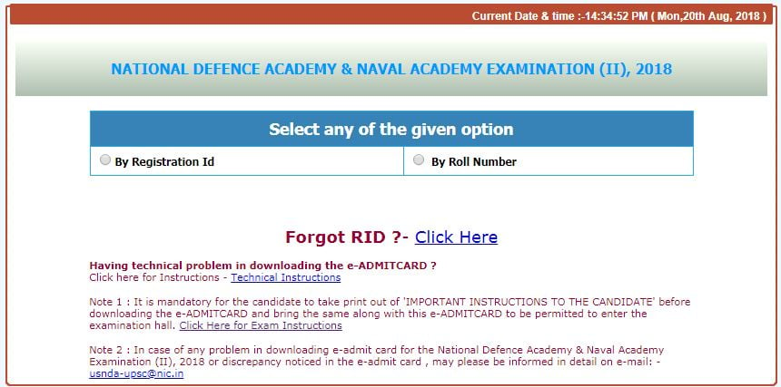 NDA 2 2018 Admit Card