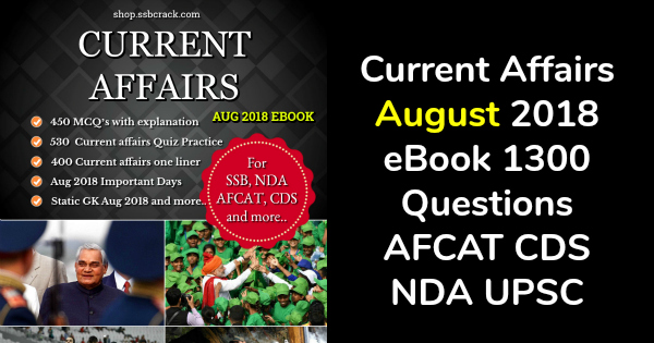 Current Affairs August 2018 eBook 1300 Questions AFCAT CDS NDA UPSC
