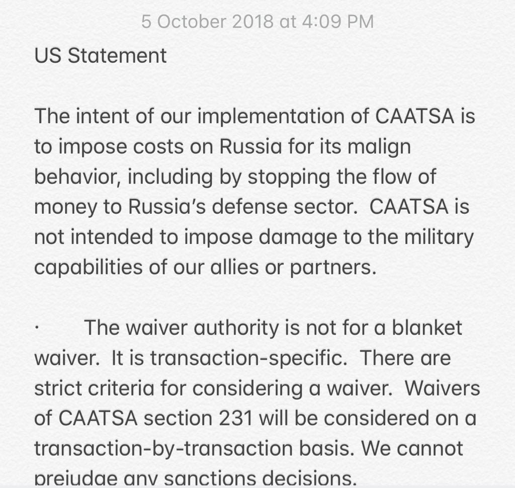 CAATSA on S 400 deal