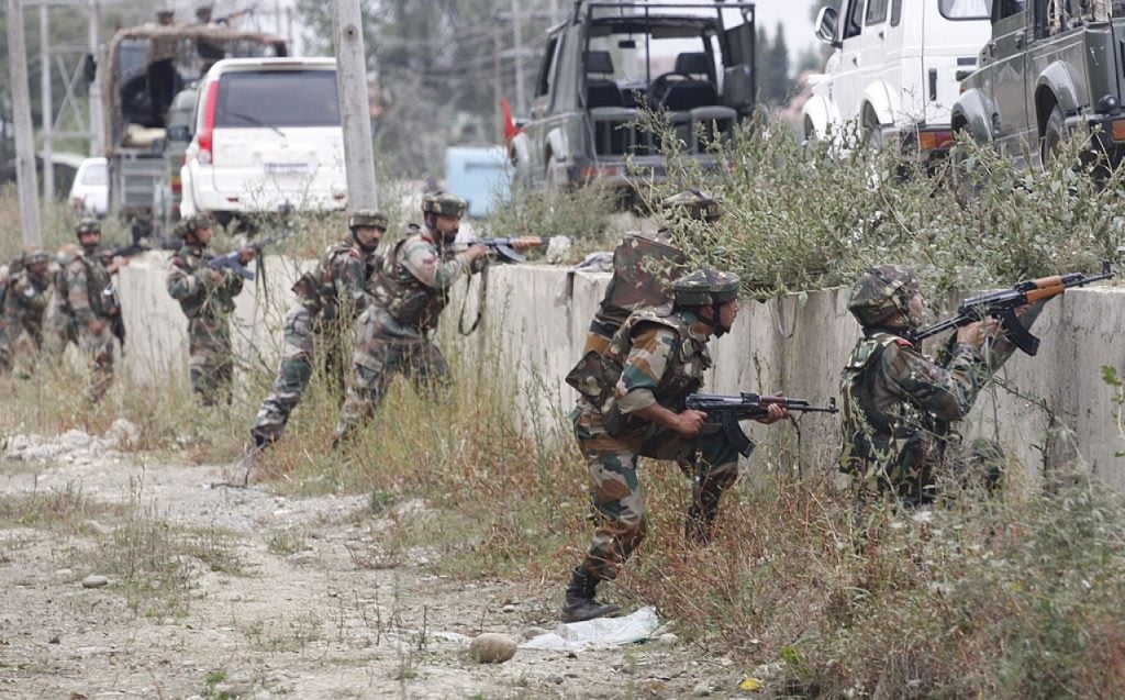 Soldiers from the Army's Rashtriya Rifles combating insurgents in the valley