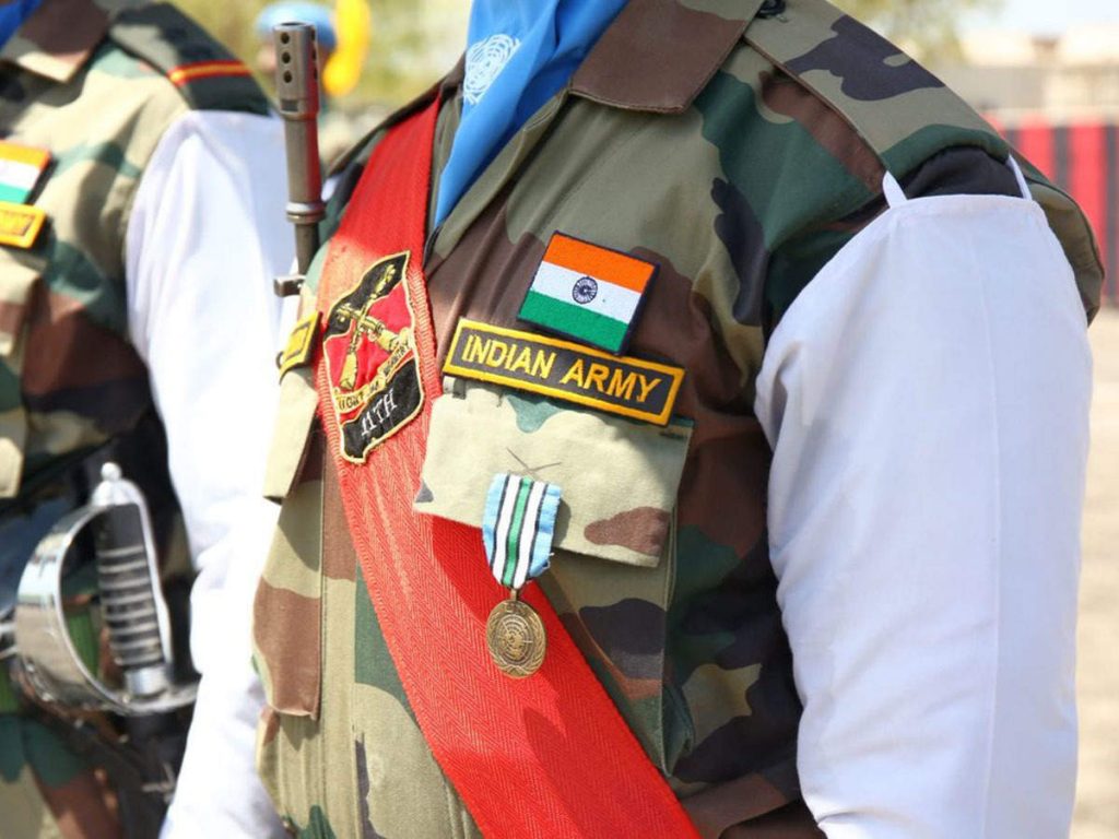 Indian soldiers receiving awards for peacekeeping mission in South Sudan