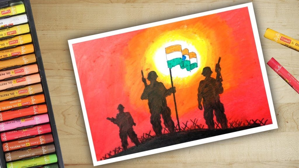 Oil Pastel indian army drawing