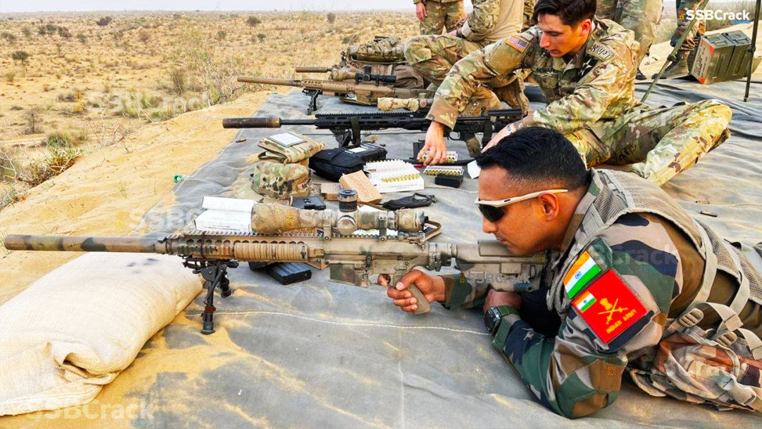 Indian Army sniper with US Army during a military exercise.