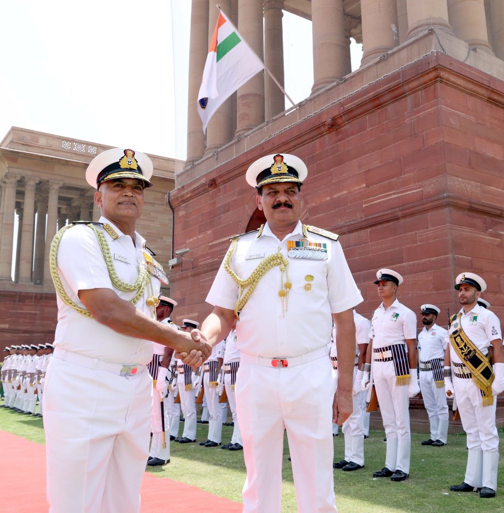 Admiral Dinesh Kumar Tripathi takes command from Admiral R. Hari Kumar