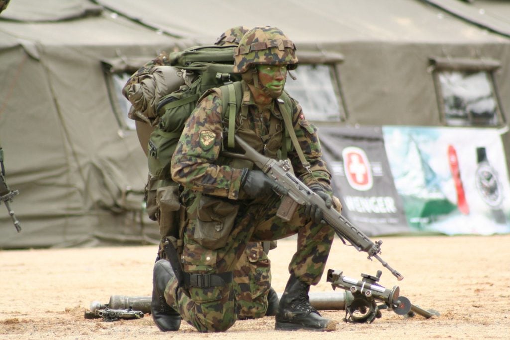 Swiss Grenadier carrying the SG 550 in Swiss Raid Commando.