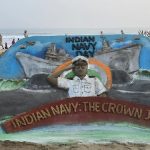 International Sand Artist Manas Kumar Sahoo Commemorates Indian Navy Day with 20-Foot Masterpiece in Puri